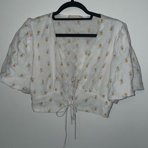 White Floral Tie Top